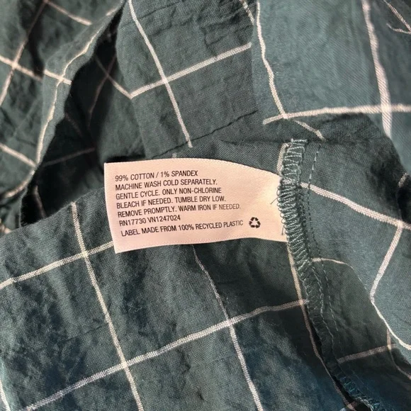 A new day green & white plaid windowpane peplum smock puff sleeve top size XL - Picture 13 of 14